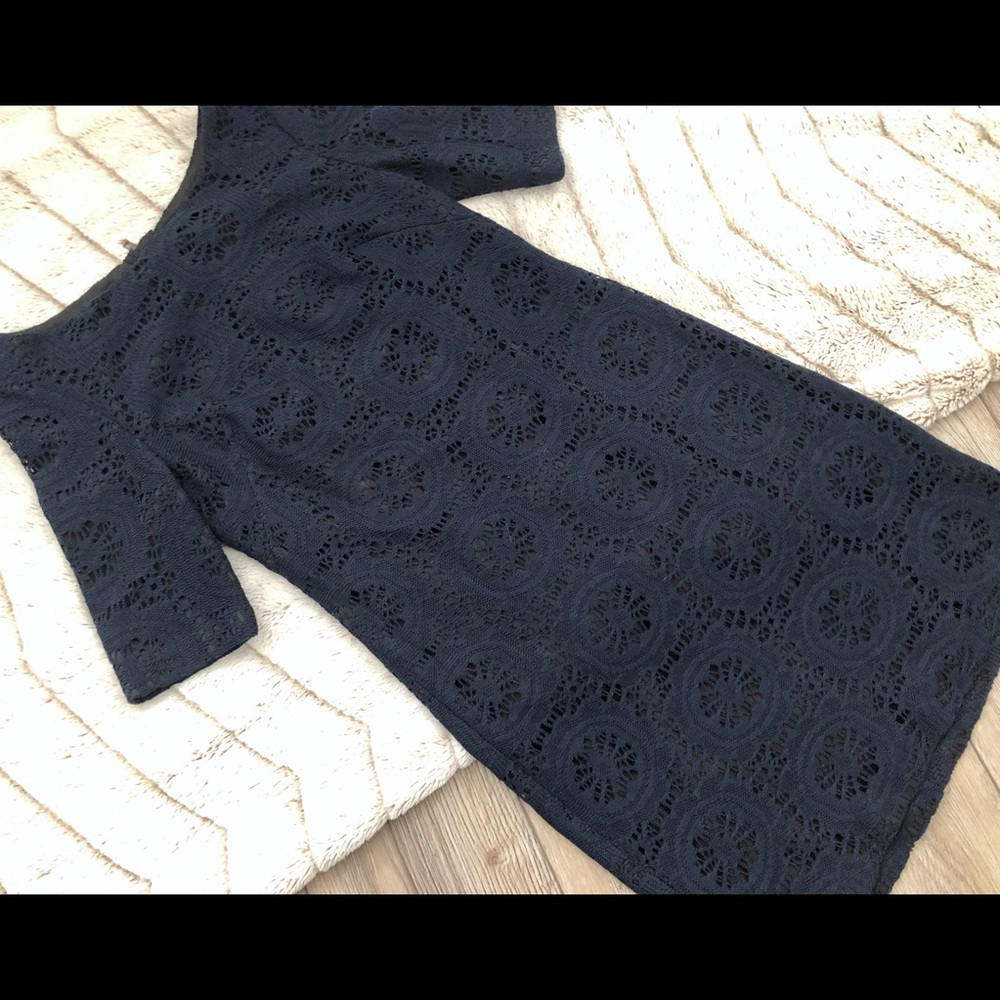 Adrianna Papell Navy Lace Overlay Sheath Dress Sz2